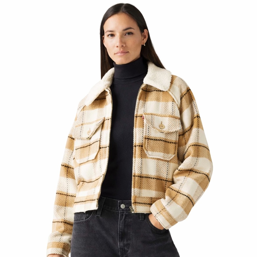 Levi's Shrunken 90s Flannel Sherpa Collar Jacket XS Plaid Cropped NEW Tags